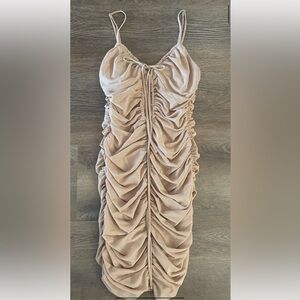 Forever 21 Strapless Ruched Beige Dress